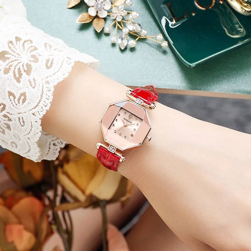 New Fashion Luxury Woman Crystal Watch Ladies Wristwatches Women Octagon Leather Casual Quartz Watches Gifts Reloj Mujer Clock