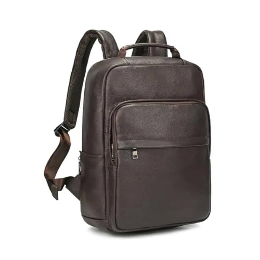 

Genuine Leather Backpack for Men 15.6 Inch Laptop Daypack Rucksack Shoulder Bag for Business Travel Outdoor, Brown
