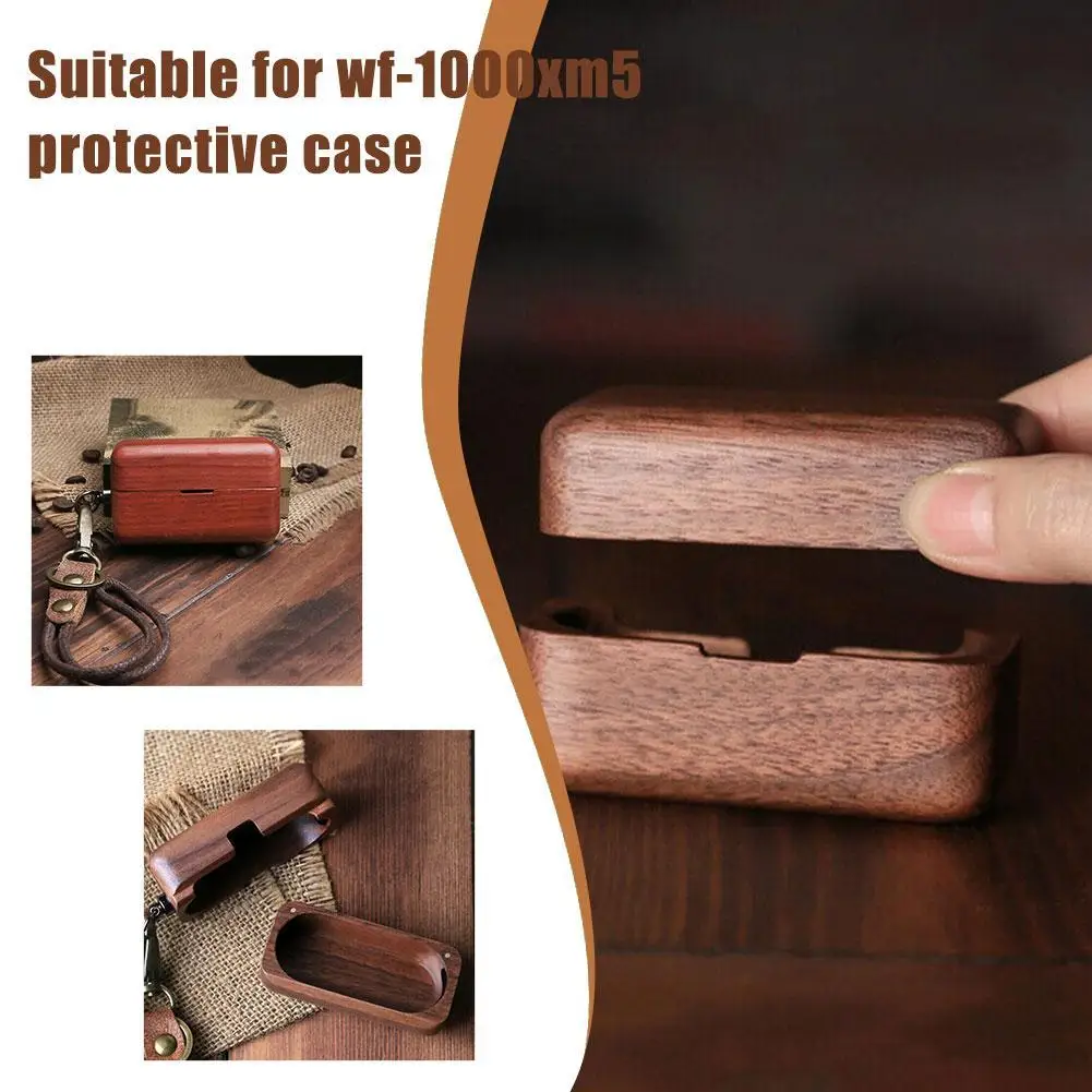 Solid Wood Case For Sony WF-1000XM5 Earphone Case Bluetooth Earphone Protection Case With Lanyard For Sony WF-1000XM4 Cover