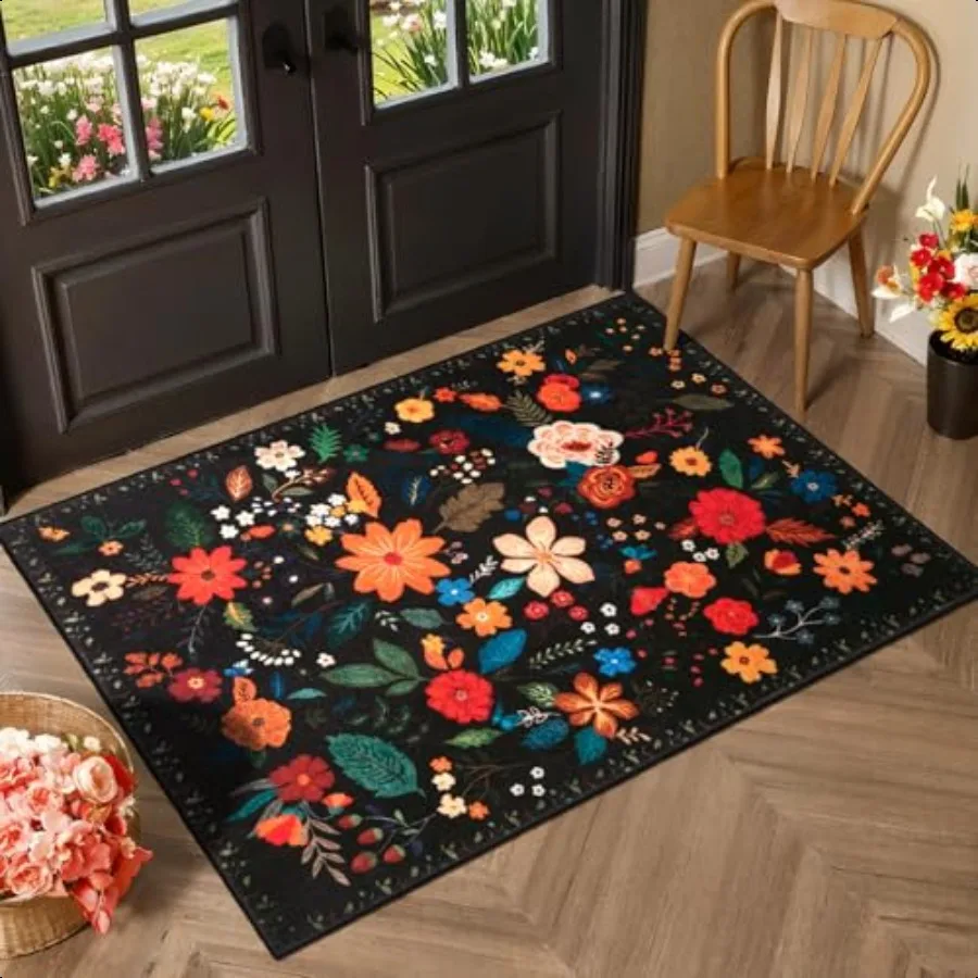 

Floral Rug 2x3 Washable Rug Small Area Rugs for Entryways NonSlip Entry Rugs Distred Floor Carpet Soft Low Pile Door Mat for E