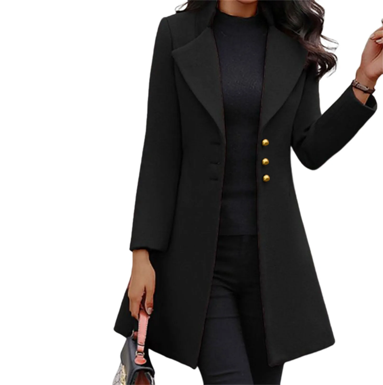 Long Felt Jackets for Women Casual Lapel Outerwear Hip Length Open Front Solid Color Size S-3XL