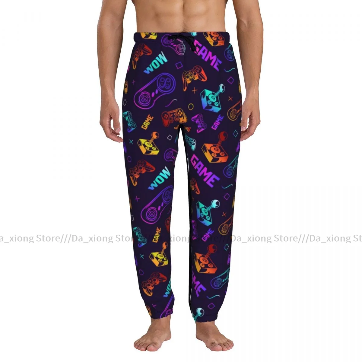 Men Jogging Pants Streetwear Loose Casual Trouser Neon Video Game Pattern Man Pants Sweatpants