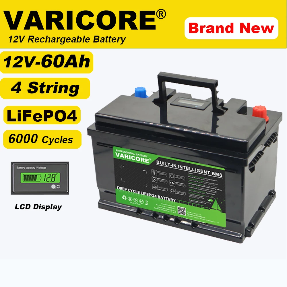12V/12.8V 60AH LiFePO4 Battery pack Lithium Power Batteries for Golf cart Car lighter Solar Wind +14.6V 10A Charger Tax Free