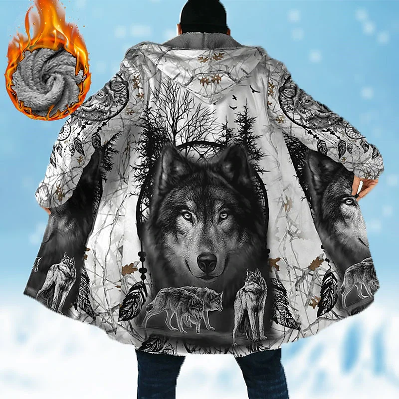 

Winter Fleece Coat Jackets New Outerwear Sweatshirts Zip Up Hoodies Wolf Ranch Tribal Graphics Parka Overcoat Y2k Clothing