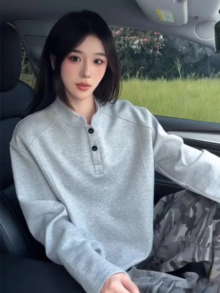 American Sle Long Sve Henry Collar Sweatirt ex Autumn Heavyweight Base Layer irt Casual Loose Fit Antibacterial