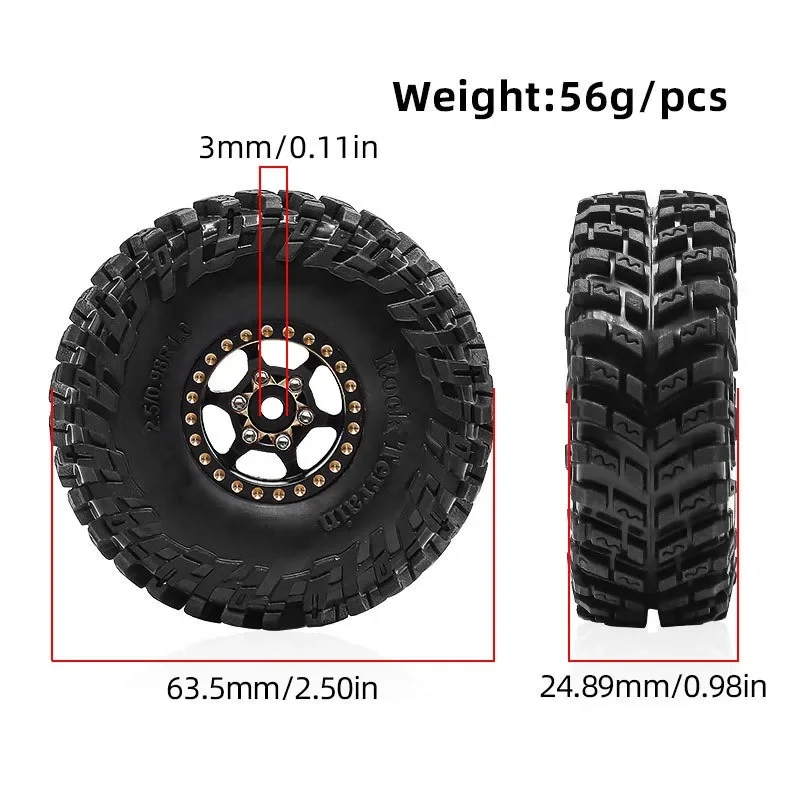 4 pz 63mm 1.0 "Metal Beadlock Ruota Pneumatici Set Per 1/18 RC Crawler Auto SCX24 FMS Ascent-18 Parti di Aggiornamento Accessori