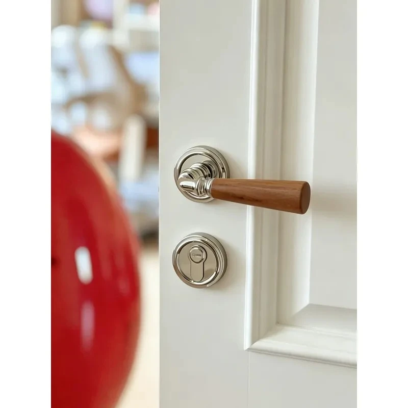 For Beguro Antique Retro French Bedroom Handle Indoor Black Walnut Bright Chrome Silver Magnetic Silent Door Lock