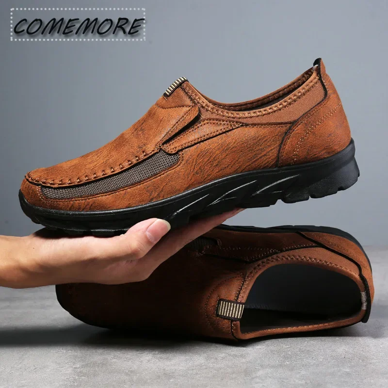 

Мужская повседневная обувь, лоферы без шнуровки, большие размеры 40–46, модная для взрослых, новая дышащая лодка, деловая обувь, кожаная мужская обувь с круглой головкой