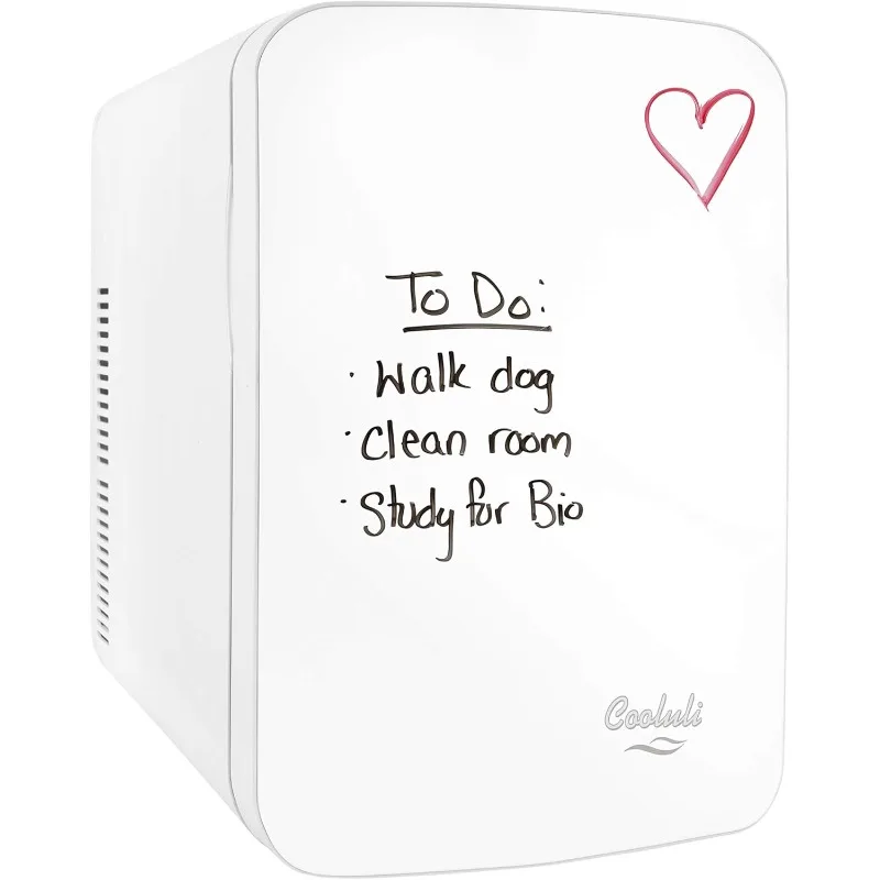 

15L Portable Mini Fridge for Bedroom - With Cool Front Magnetic Whiteboard for Travel, Car & Office Desk (White)