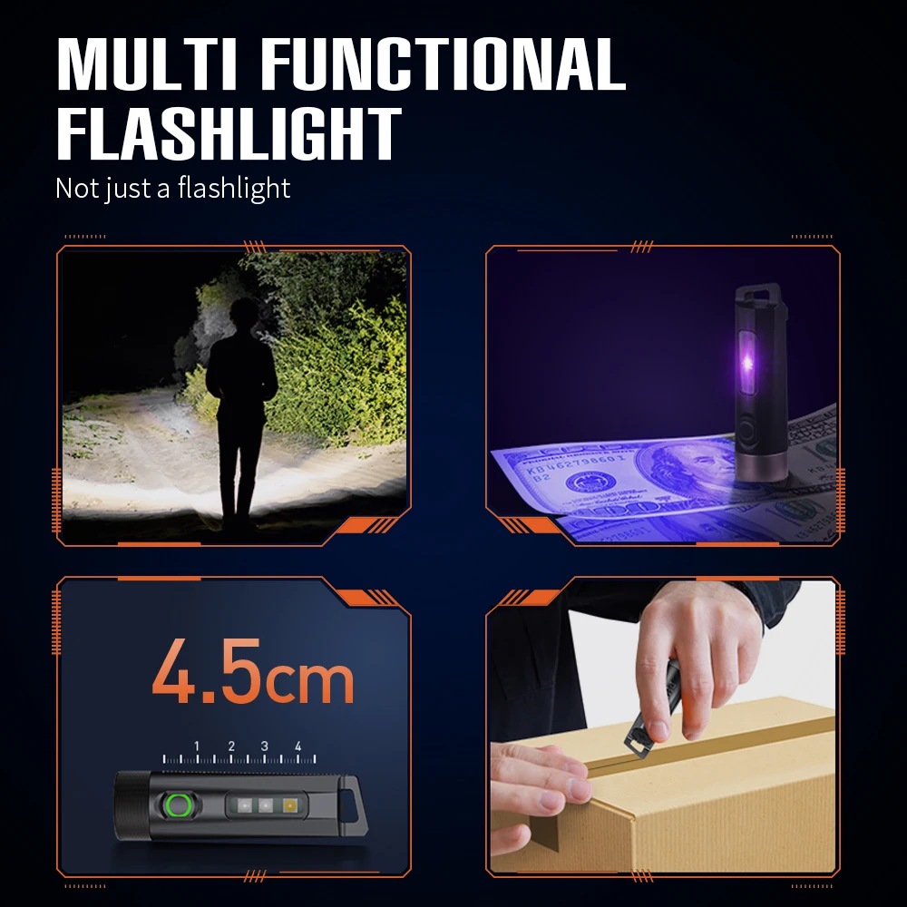 Airmars Multifunctional Mini Flashlight Six Levels of Brightness Adjustable UV Can Be Widely Used in a Variety