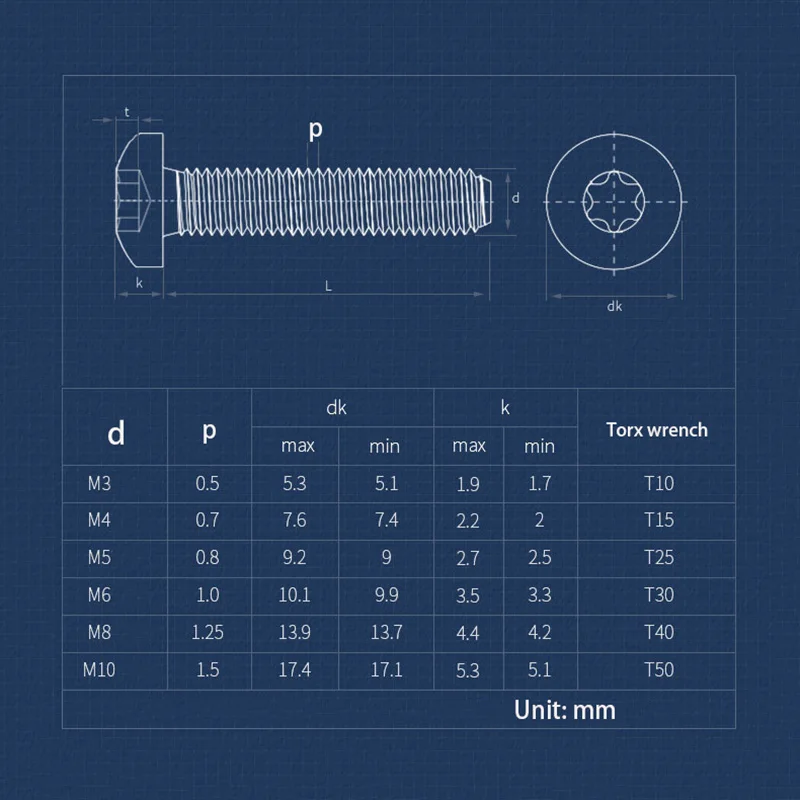 Button Head Torx Security Anti Theft Screws M3 M4 M5 M6 M8 M10 304 Stainless Steel Cylindrical Core Bolt Machine Safety Hardware