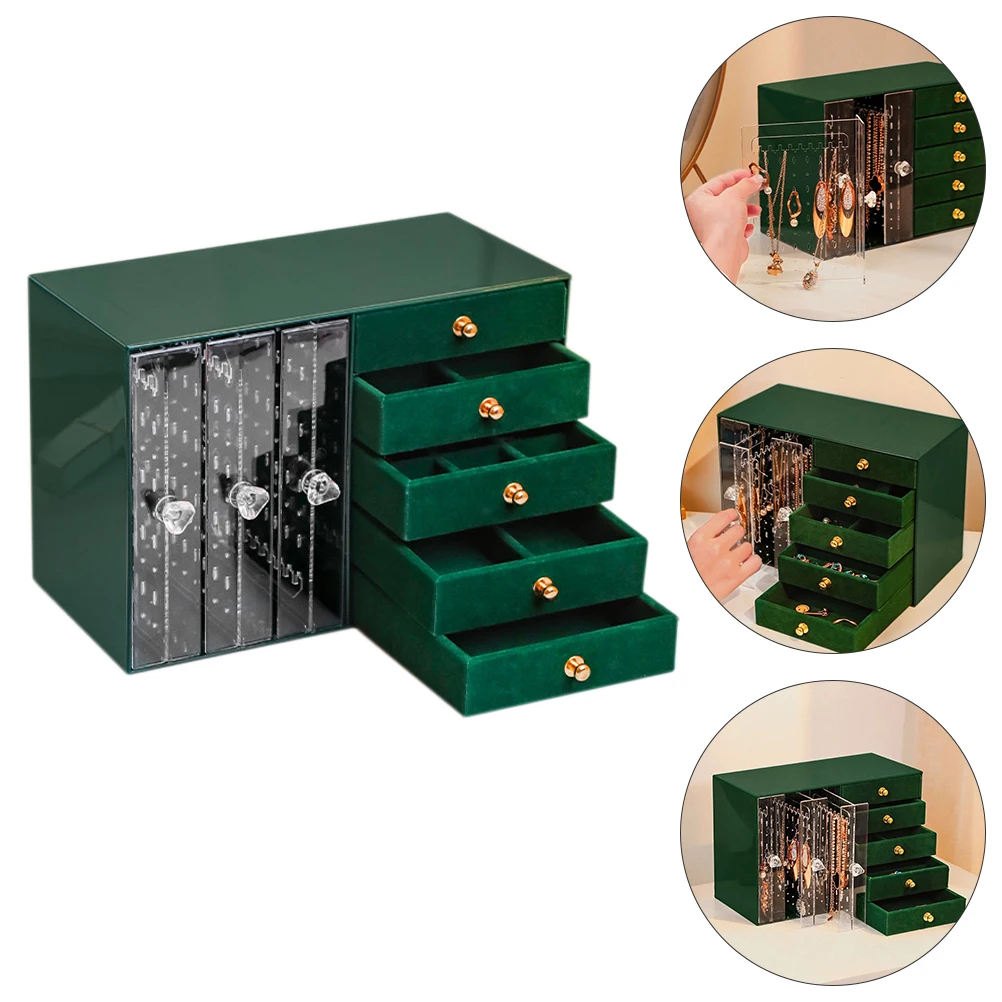 

Large Capacity Jewelry Storage Box With Drawer Earrings Necklace Organizer Display Holder Cosmetics Accessories Dustproof