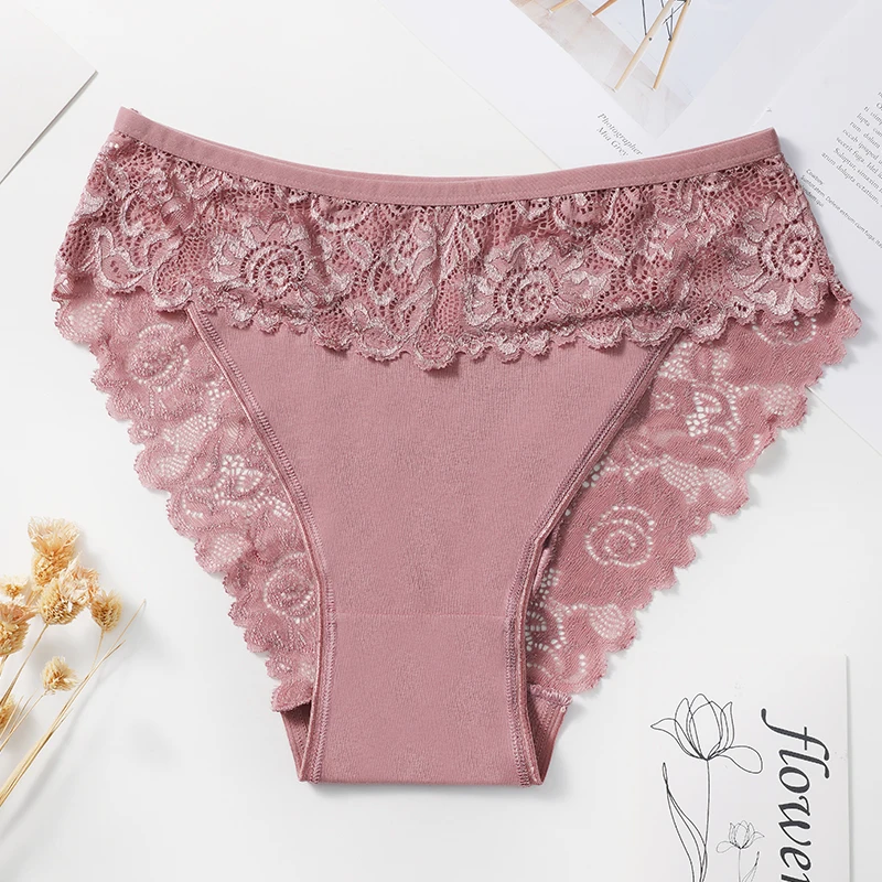 3ks/sada krajkových bavlněných patchworkových kalhotek pro ženy, jednobarevné květinové výšivky, sexy spodní prádlo - náhled 6