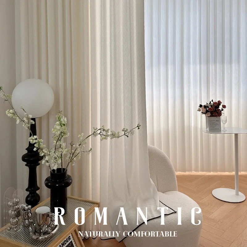 French embossed jacquard soft cream light-transmitting and opaque solid window Curtains for Living dining room bedroom villa