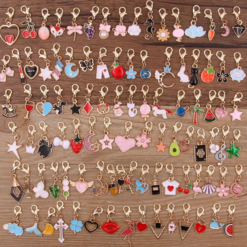 10Pcs Random Styles Mix Size 5 Color Alloy Metal KC Gold Drop Oil Charms Lobster Clasp Bracelet Pendants DIY Jewelry For Making