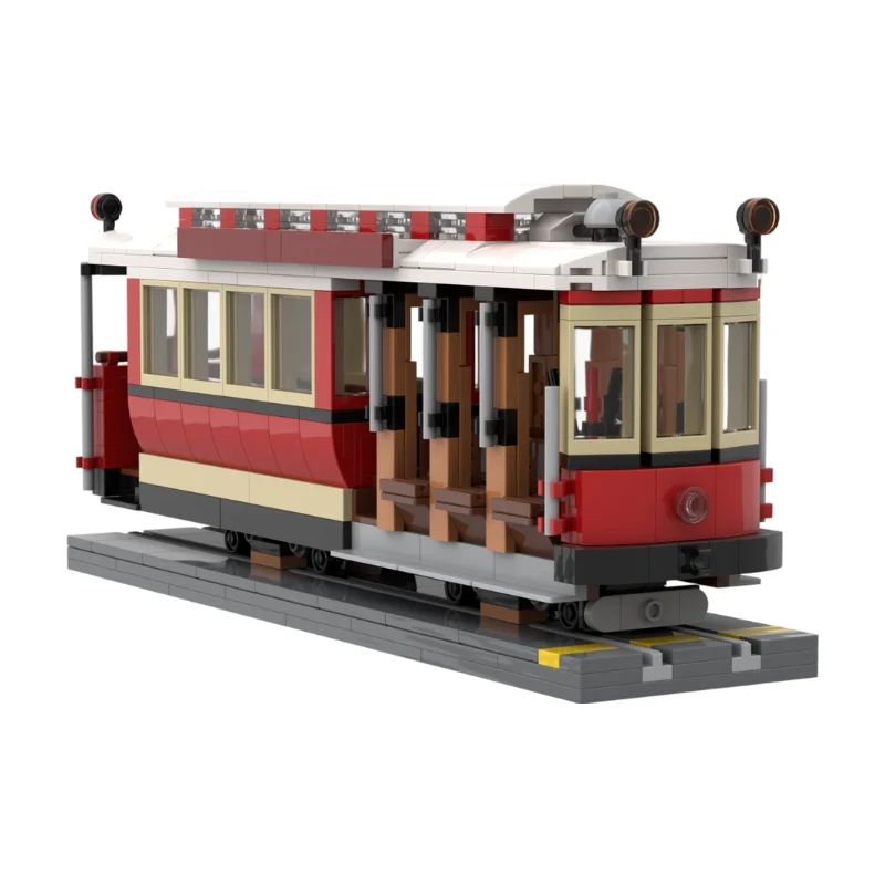 Vintage Urban Cable Tram MOC Building Blocks Historic Hill City Cable‑Driven Trolley Model DIY Brick Set Desktop Collectible