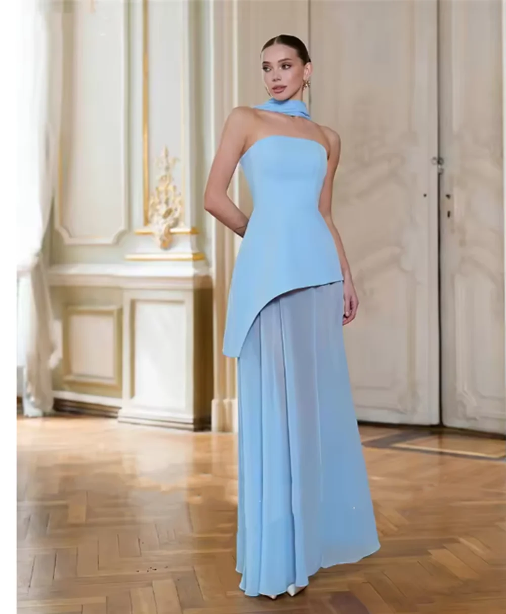 Abiti da sposa trasparenti Senza spalline Limo laterale A-Line Sciarpa lunga Abito da ballo da sposa Abito da sposa rosa blu personalizzato