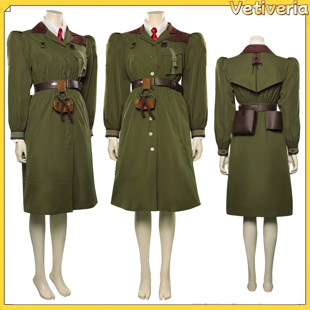 

Костюм для косплея Агаты Трунчбулл, зеленое платье, пальто, галстук, пояс, костюм из фильма «Матильда» для взрослых женщин, карнавальный костюм для Хэллоуина