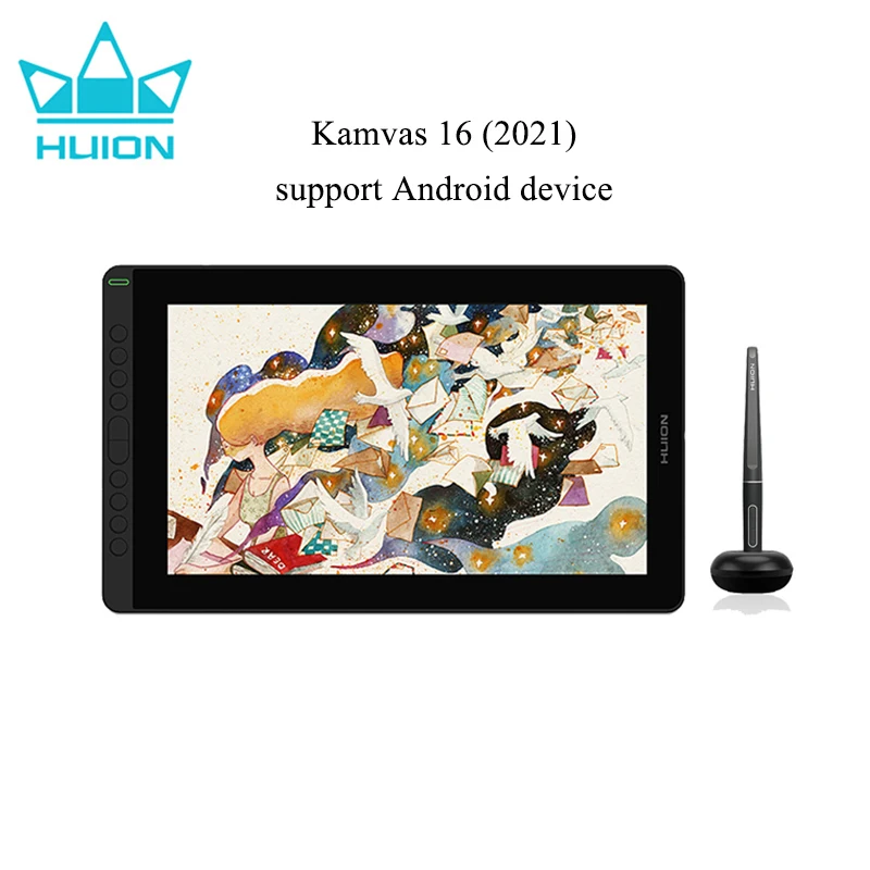 HUION KAMVAS 16 2021 Graphics Drawing Tablet with Screen Full-Laminated 15.6 Inch Pen Display Battery-Free Stylus for Mac Linux