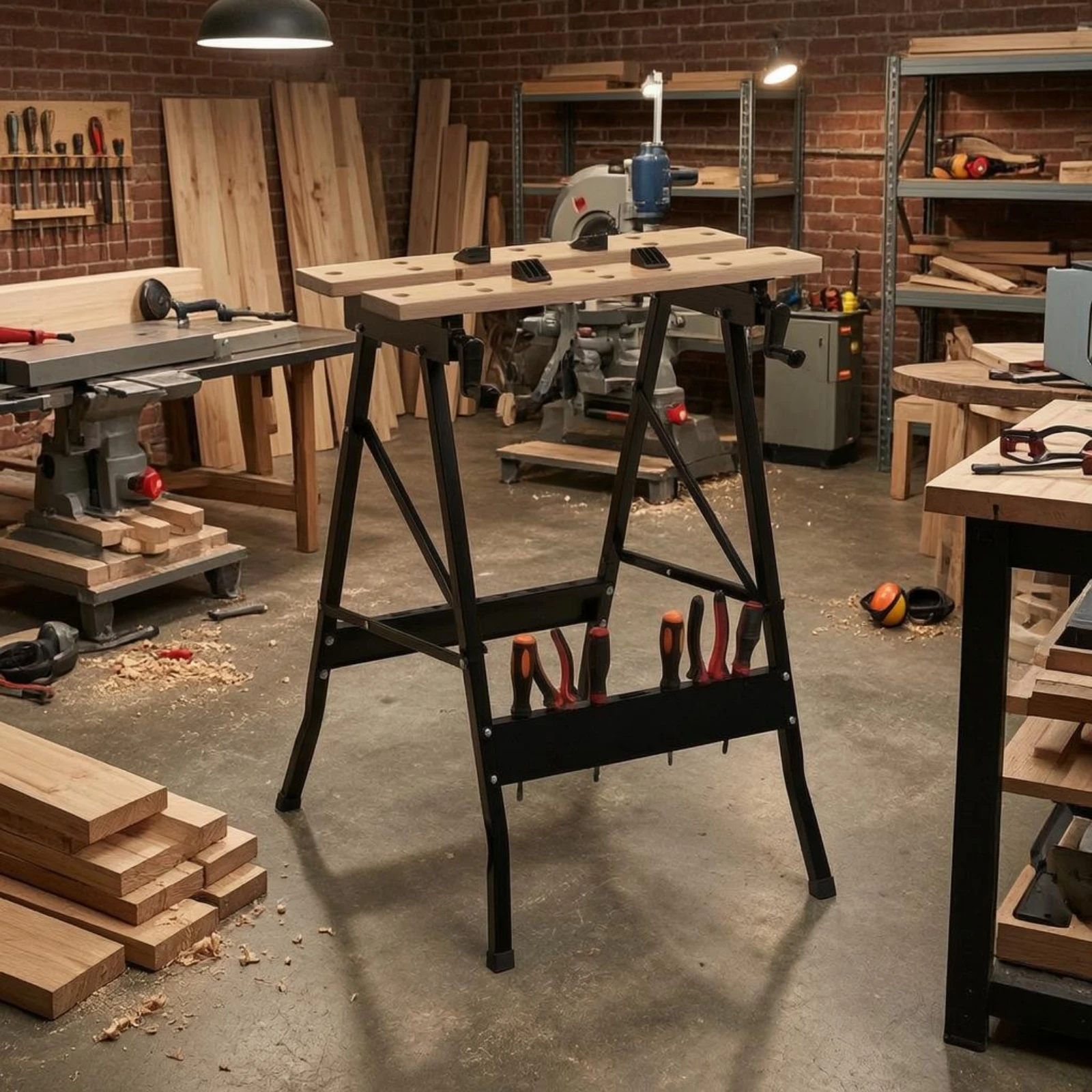 Woodworking Workbench Foldable Folding Workbench Work Table Easy Setup Tool Workspace Heavy Duty for Carpenters, Workshop