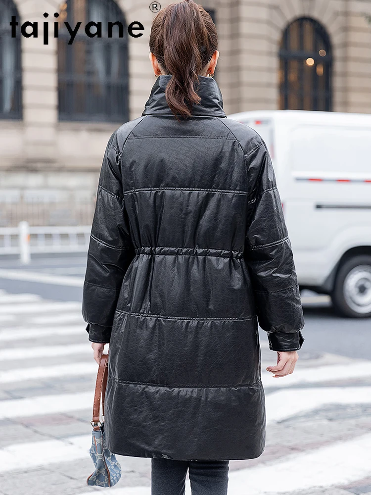 TAJIYANE 100% جلد البقر أوزة أسفل معطف المرأة أنيق سليم الجلد الحقيقي سترة منفوخة الشتاء ملابس خارجية امرأة الملابس 2025 신상АКю터