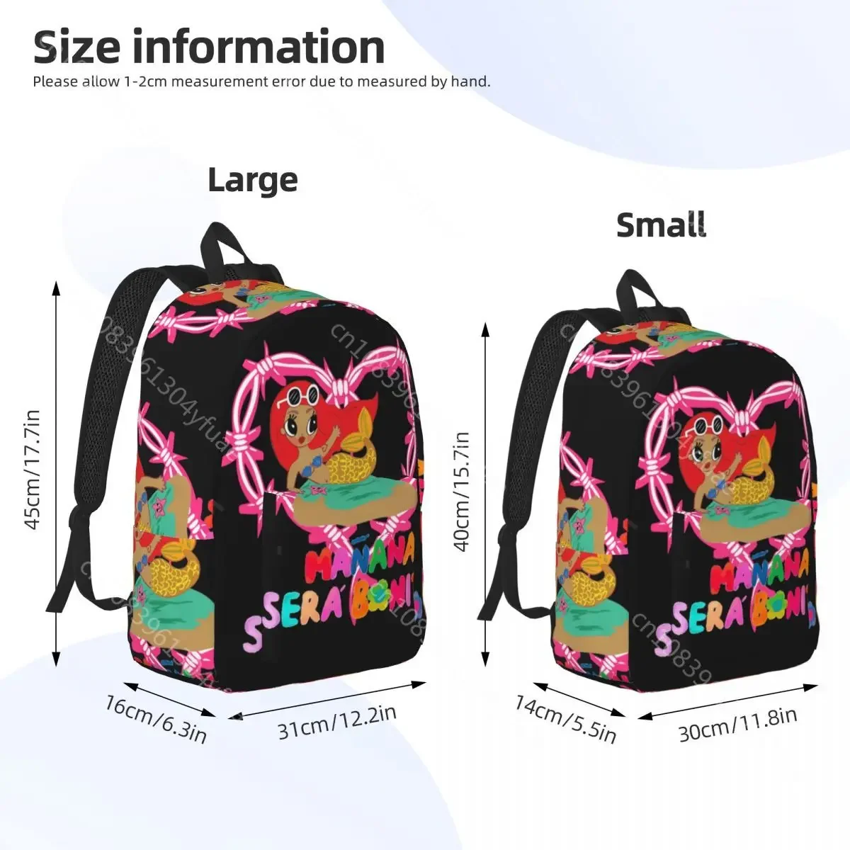 Karol G Sirenita Backpack Girl 2023 Heart Cartoon Print Backpacks Polyester Casual School Bags Cycling Custom Rucksack