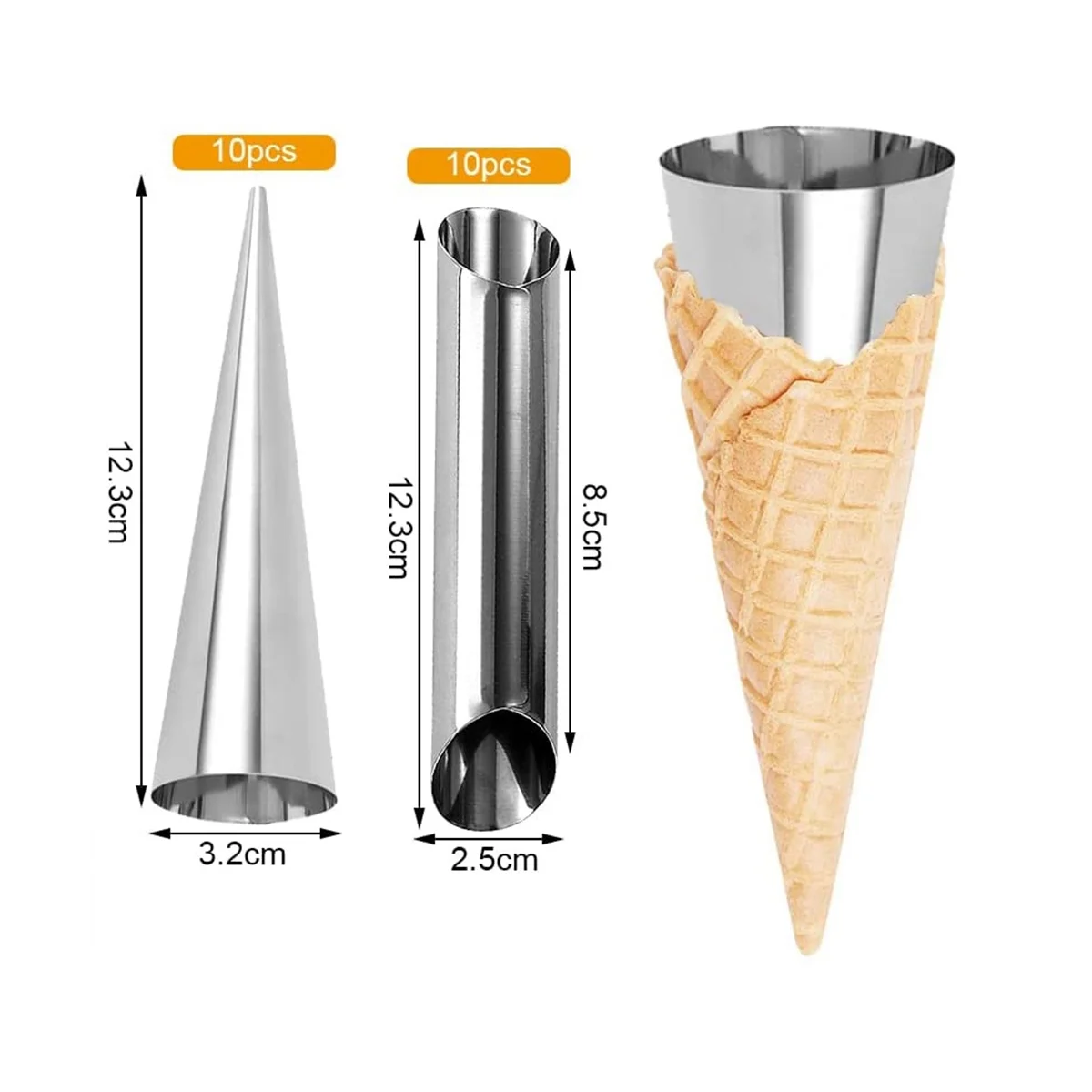 Moldes De Chifre De Creme Com Escova De Limpeza, Cone De Aço Inoxidável, Molde Em Forma Tubular Para Tubos De Cannoli, 20Pcs