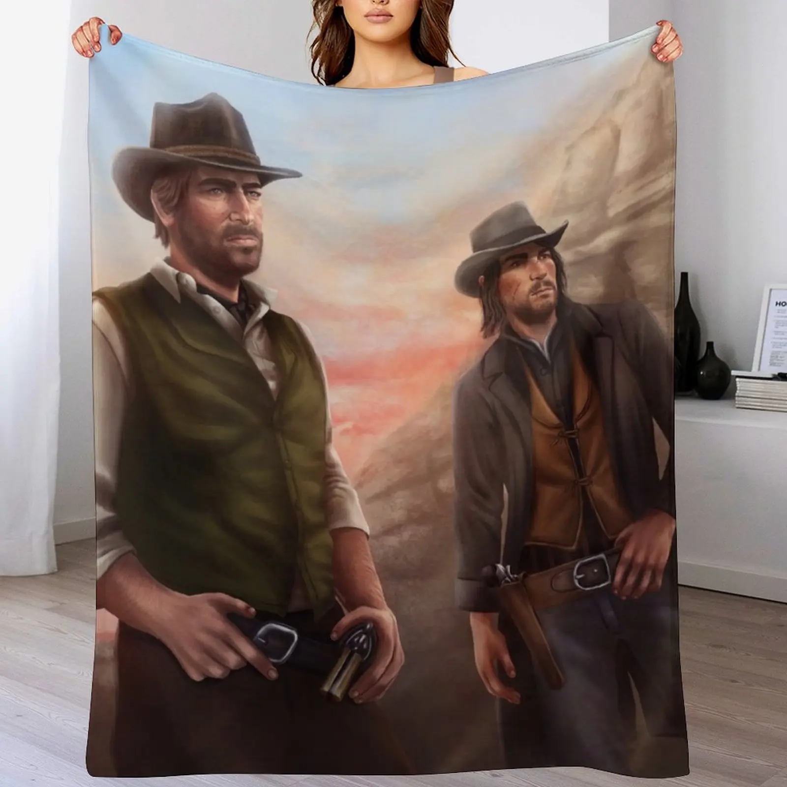 

Brothers - Arthur Morgan and John Marston Throw Blanket Decoratives Beautifuls blankets ands Flannel Blankets