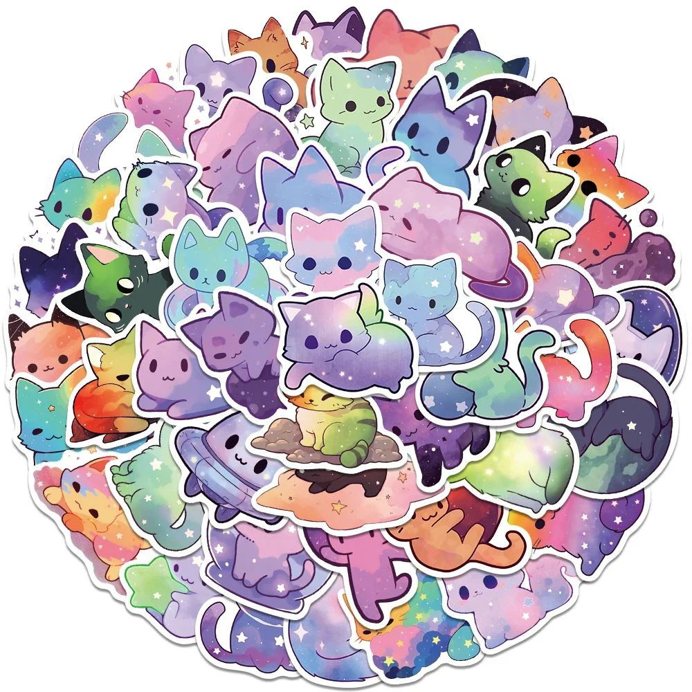 10/30/50pcs Cute Colorful Starry Sky Cat Stickers Kawaii Cartoon Graffiti Sticker Phone Water Bottle Luggage Decals for Kids Toy