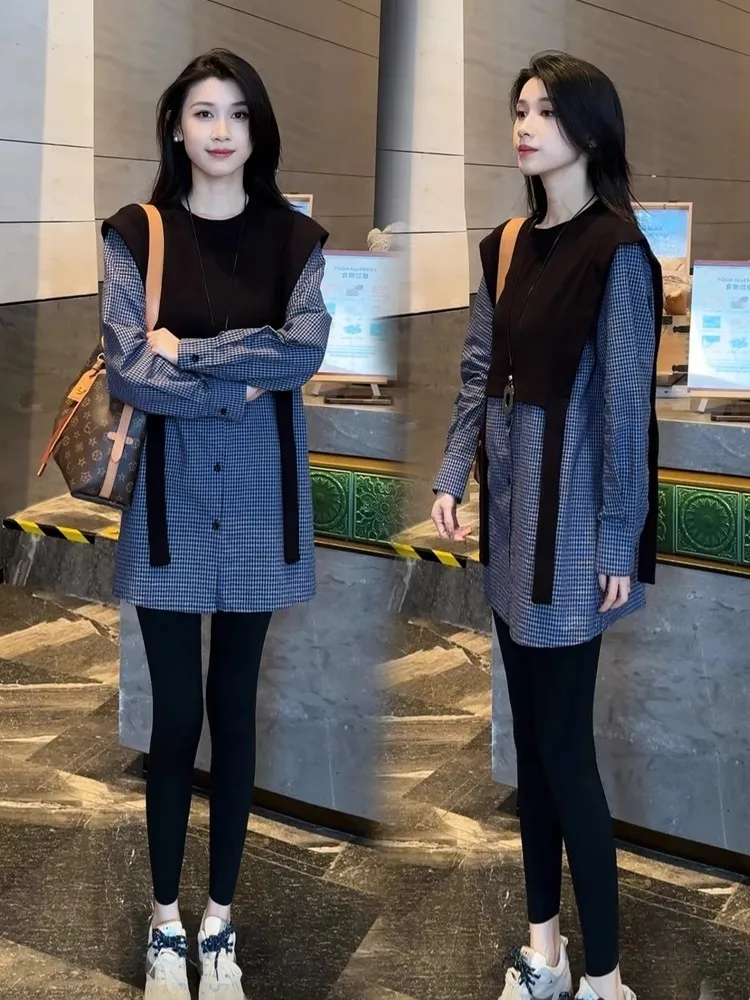 

Весна 2025: Элегантная женская рубашка в клетку с длинным рукавом, свободного кроя, с круглым вырезом и пуговицами, модный дизайн