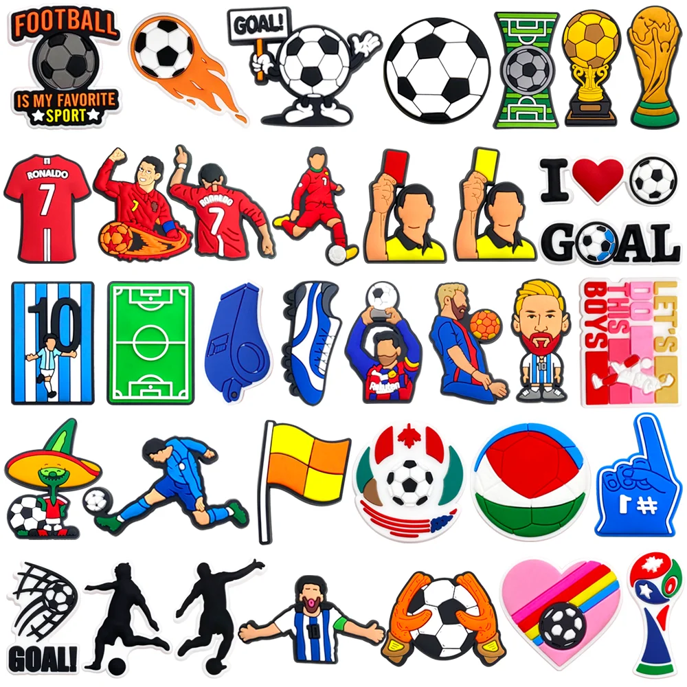 

18-36Pcs football series Shoe Charms Cute Shoe Accessories Charms for Sandals Decoration Buckle Kids Friends Gifts