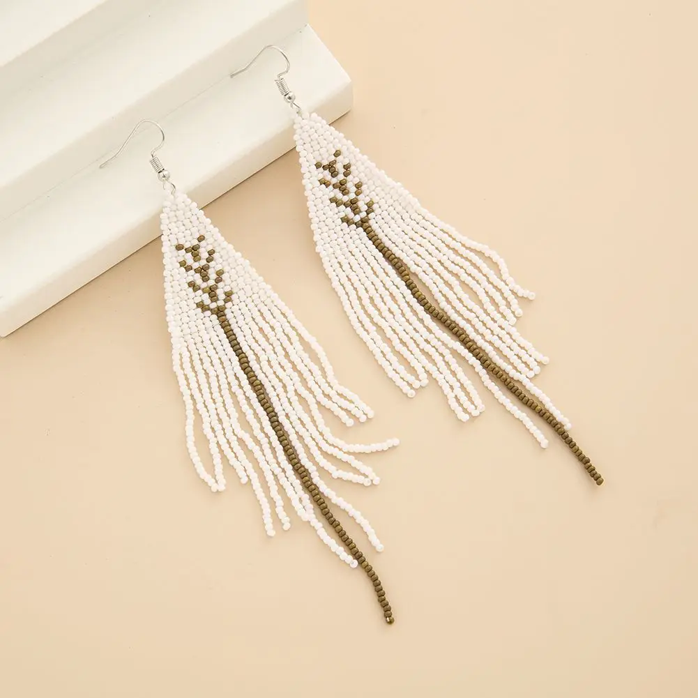 Rice bead earrings  Vintage Trendy Leaves Personalised Minimalist Ethnic Handwoven Bohemia Alloy Female Tassels Beaded earrings