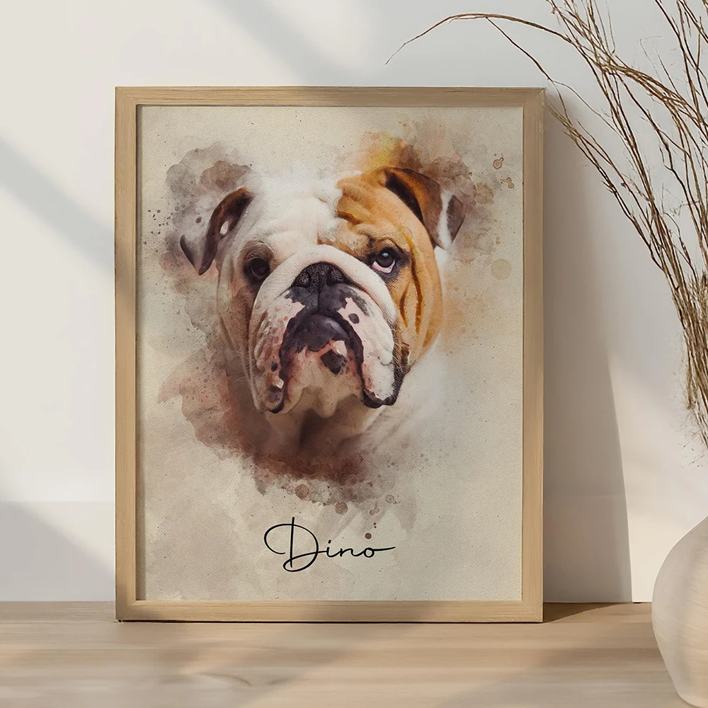 Personalized Pet Portraits Photo Name Custom Dog Cat Painting Gift Memorial Decorative Wall Art Custom Canvas Print Posters view 4