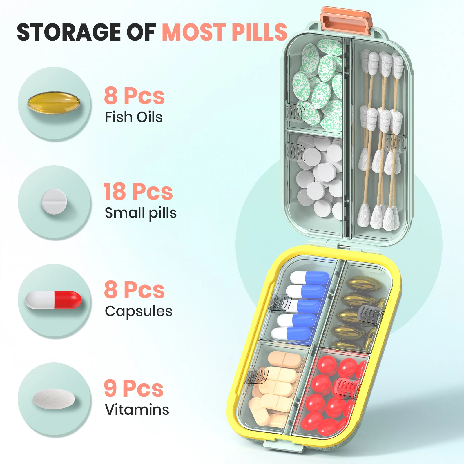 1 X 7-Day Pill Box, Large Capacity Dust-Proof and Moisture-Proof Storage Box for Vitamins and Medicines, Perfect for Carrying Medicines, Vitamins, Fish Oil, Etc. When Traveling