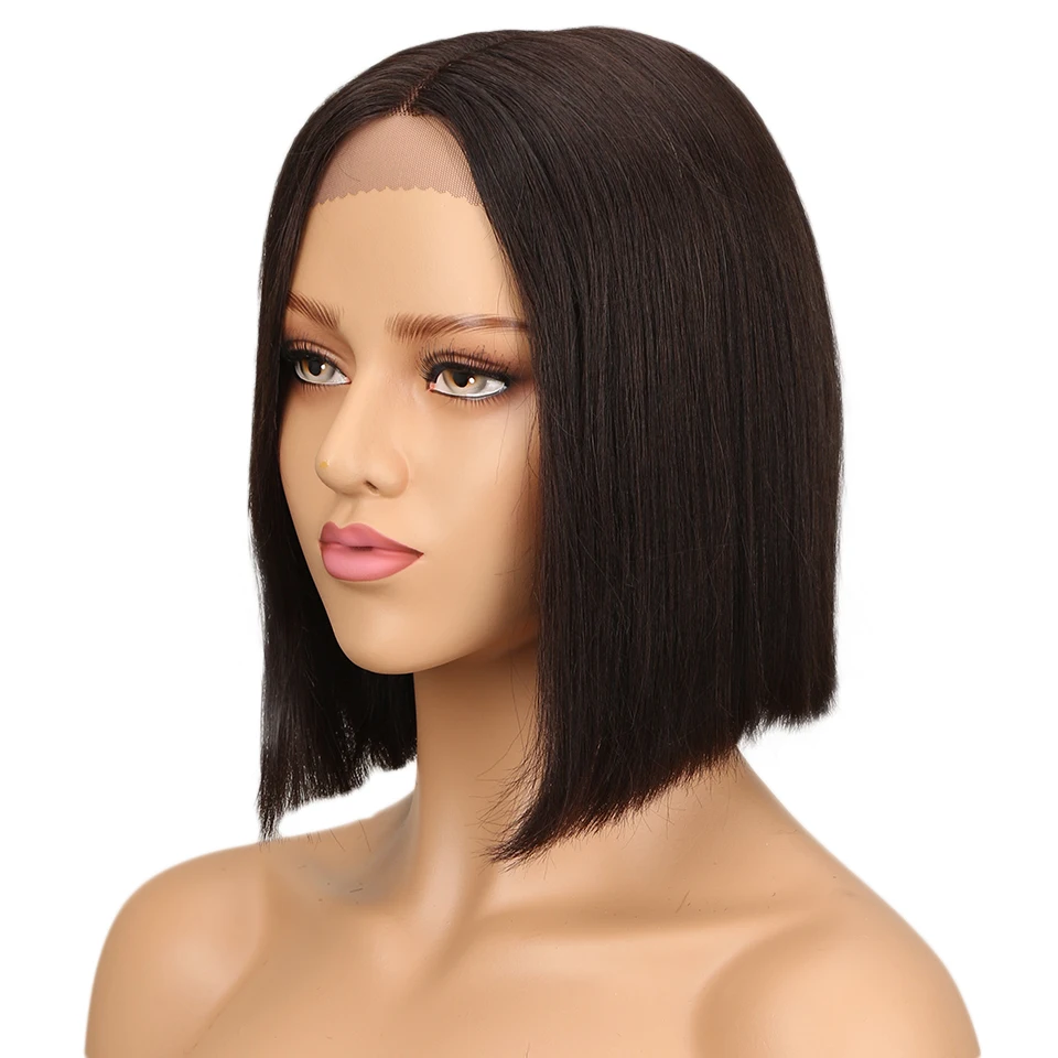 Peluca de cabello humano liso de 13x5x2 para mujeres negras, postizo de encaje frontal, corte Bob, brasileño, gran oferta