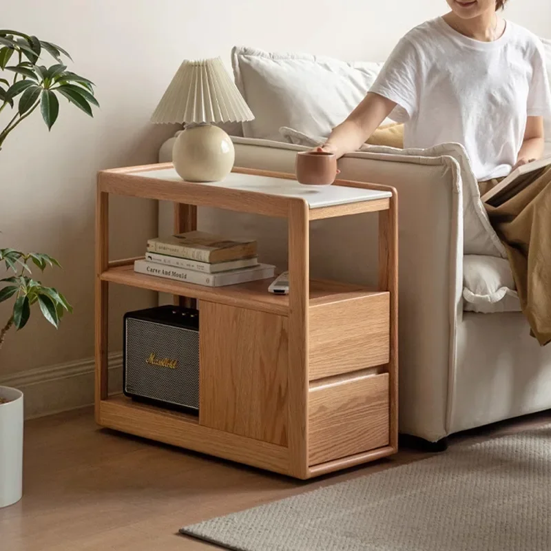 Solid wood sofa side cabinet, rock Nordic small apartment, living room corner, movable narrow side table