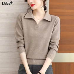 Frauen Kleidung der 2022 drehen-unten Kragen Patchwork Solide Temperament Geistigen Würdevoll Herbst Winter Dicke Pullover Elegant