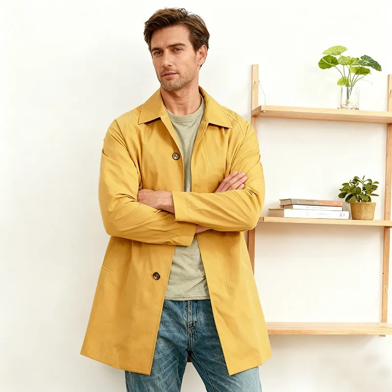 Men Spring Autumn Long-sleeved Trench Coat Casual Coat Men