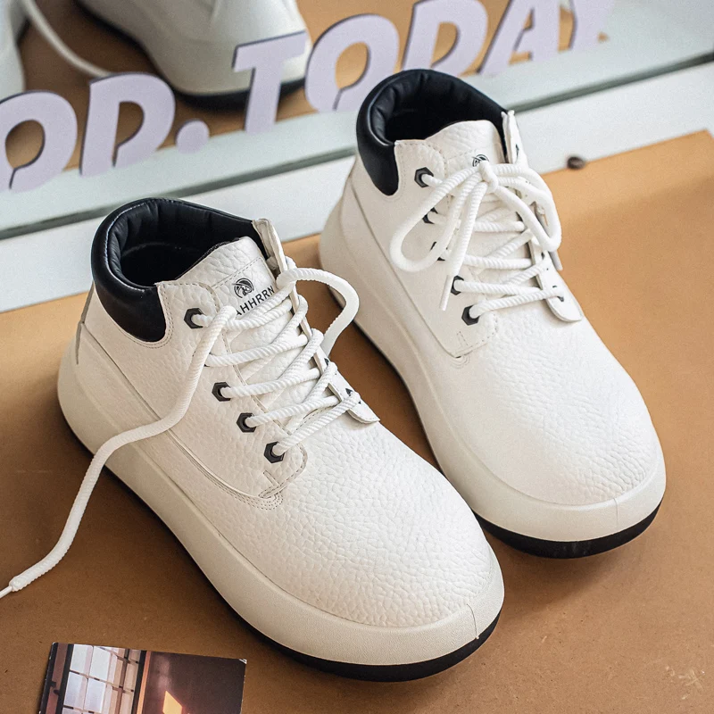 High Top Sneakers Men Ankle Boots Fashion Microfiber Leather Thick Platform Board Shoes