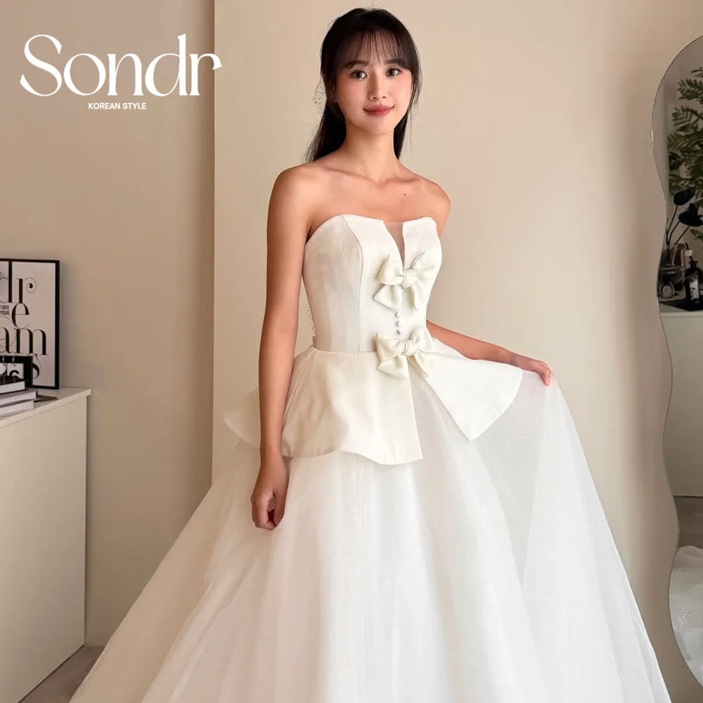 Sondr Sweetheart Bow Korean Wedding Dresses A-Line Photo Shoot Silk Tulle Satin Elegant Long Bridal Gowns 웨딩드레스 Customized