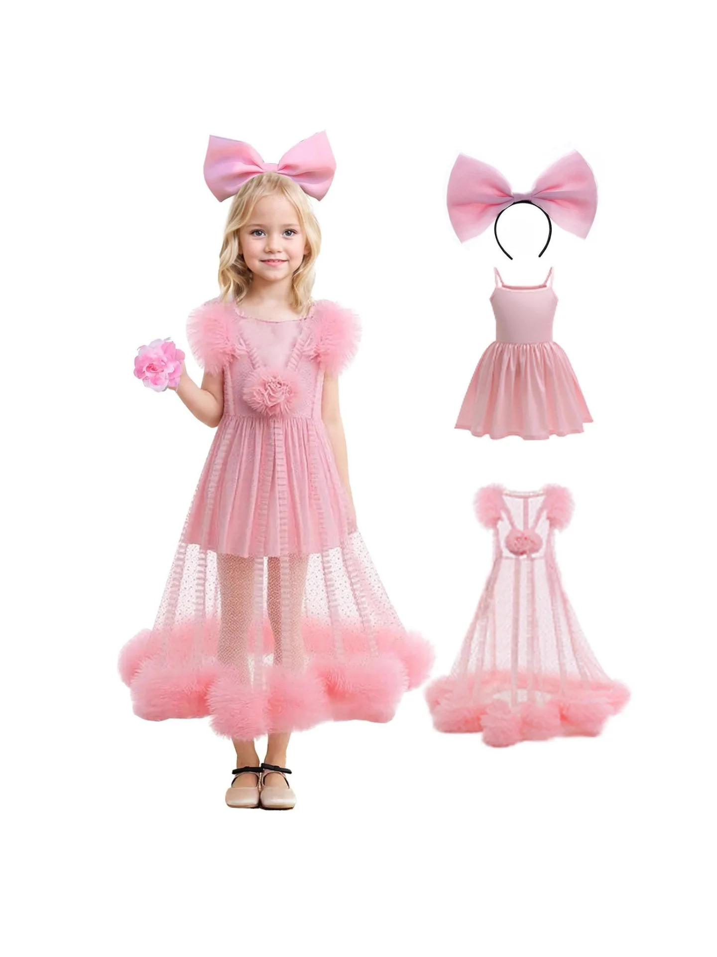 أطفال الساحرة غليندا تأثيري فانتازيا الوردي بيجامة فستان زي تمويه للفتيات هالوين كرنفال حفلة البدلة #3