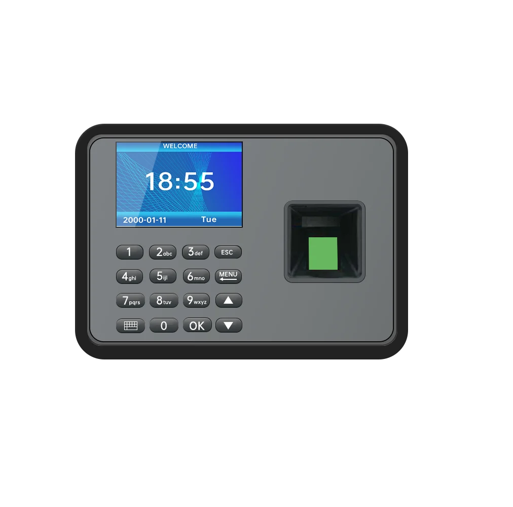 2,4 дюймовый TFT-экран с бесплатным вождением, биометрическая машина для отпечатков пальцев, времени посещаемости, часовой регистратор, устройство распознавания работников, записывающее устройство