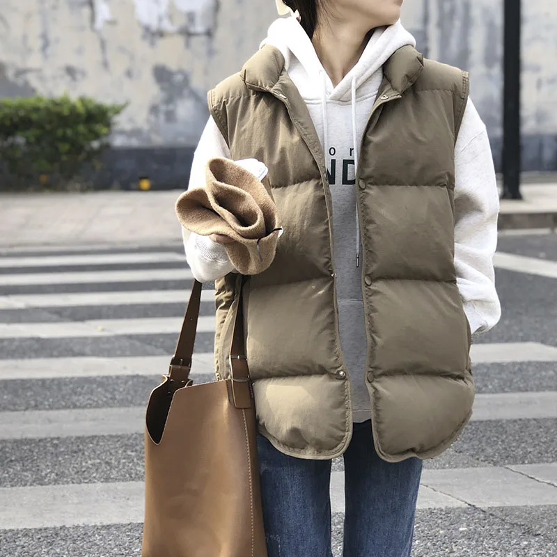 Vintage Women\'s Down Vest Coat Winter Warm And Thic Loose Short Casual Sleeveless Down Waistcoat Sports Fashion Jacket