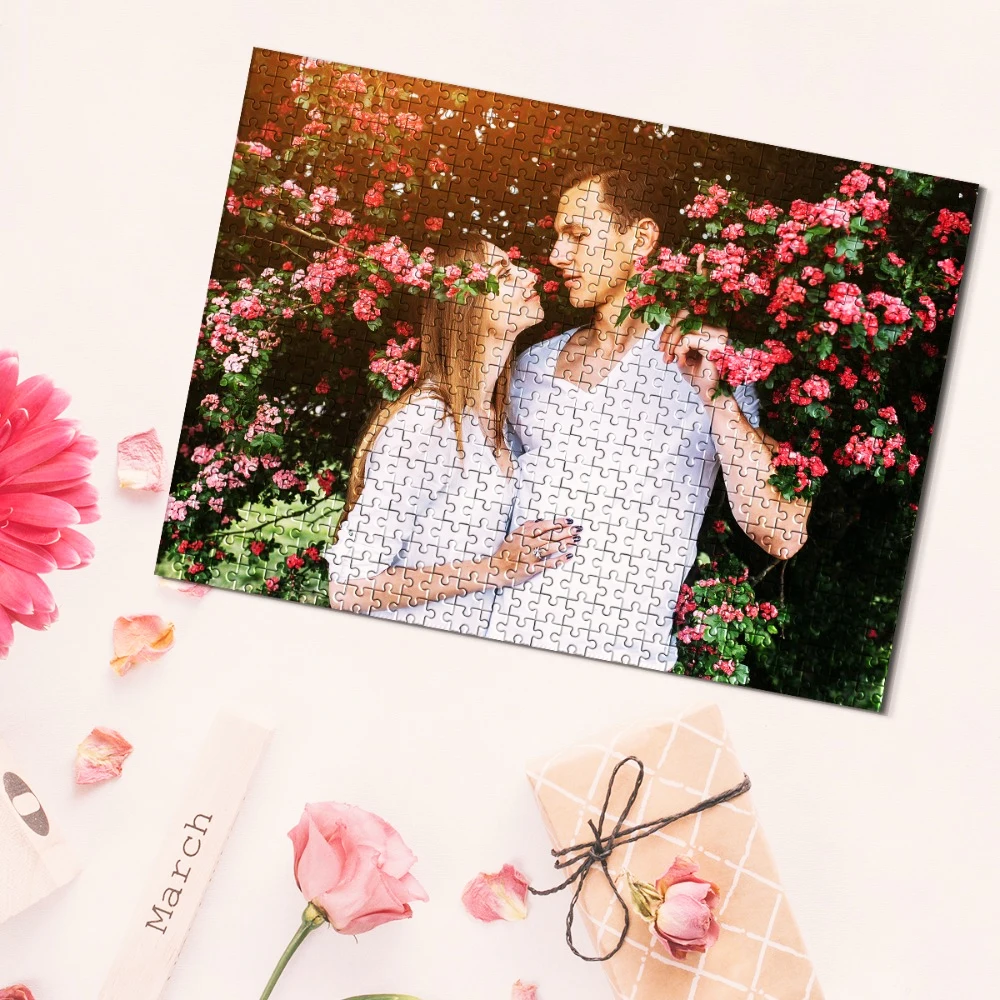 Personalisiertes Individuelles Fotopuzzle, Romantisches Liebes-Karton-/Holzpuzzle mit 35/300/500/1000 Teilen, Farbenfrohes Spezial-Fotopuzzle