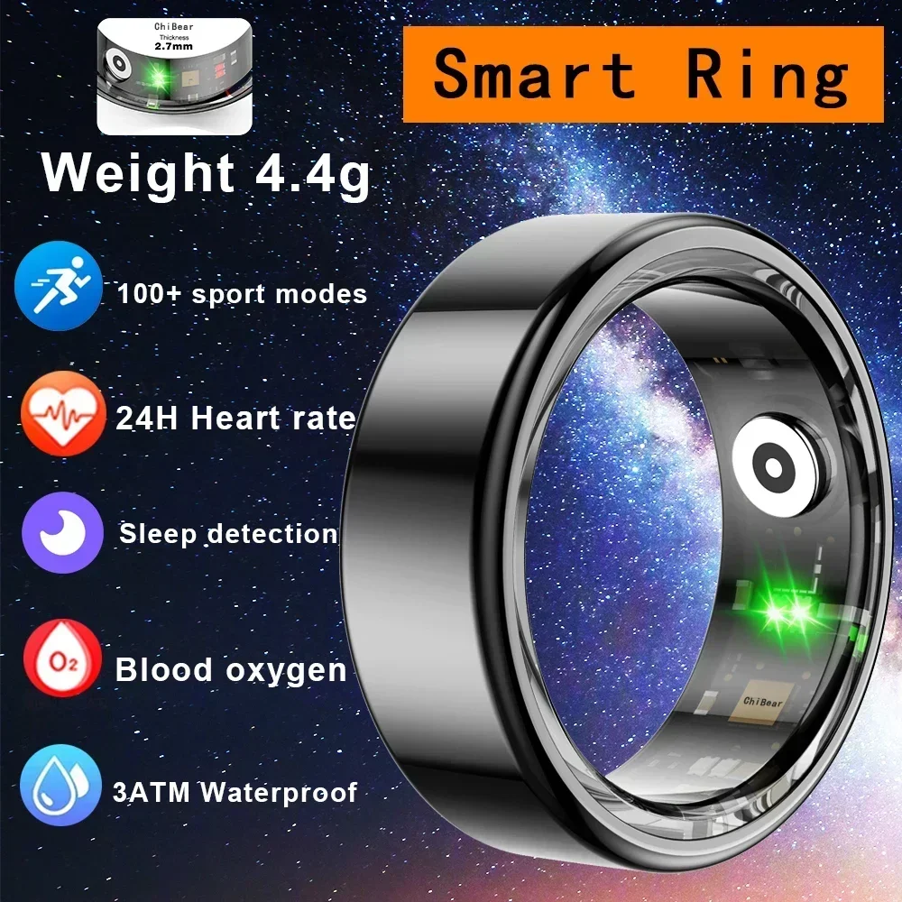 2024 Smart Ring Men Titanium Steel Shell Health Monitoring 3ATM Waterproof 100+ Sport Modes