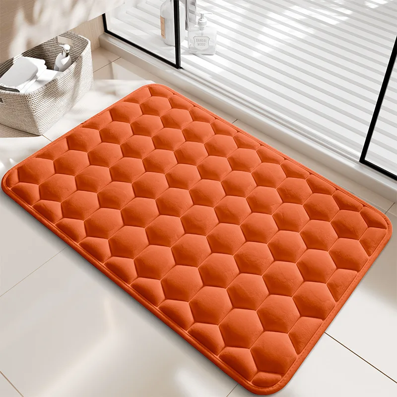 Spandex Memory Foam Bath Mat, 3D Honeycomb Bathroom Rug with SBR Non-Slip Backing, Super Absorbent Quick Dry, Shower Doormat