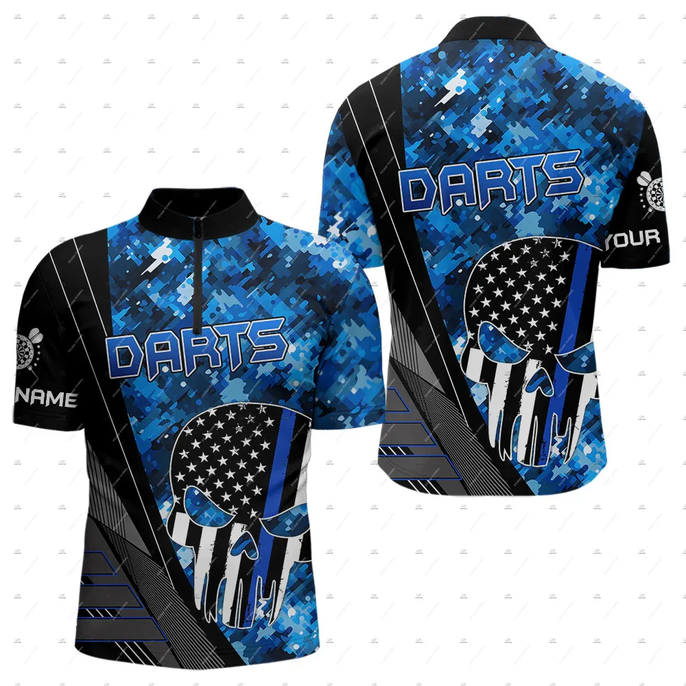 Custom Name Mesh Breathable Darts Skull Flame Graffiti Vintage 3DPrint Harajuku Summer Short Sleeve Zipper Polo Jersey Shirts A6 view 5