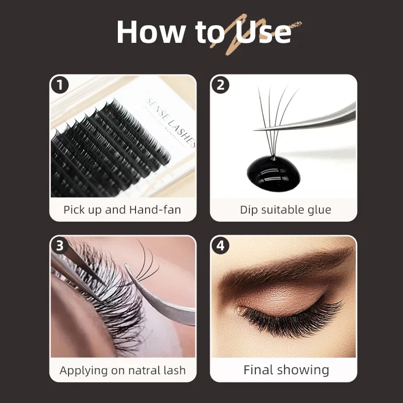 Sense Lashes 5pcs Eyelashes Extension Easy Fanning Eyelash Reusable Hand Making Fast Bloom Flowering Pre-bonded Lashes Volume