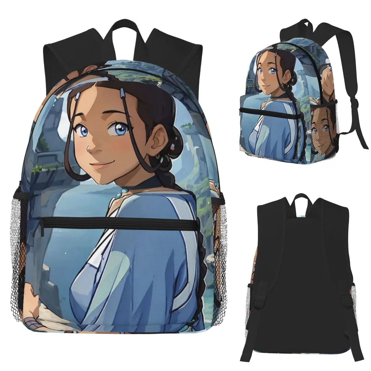 كارتون الصورة الرمزية آخر Airbender كاتارا حقيبة ظهر الطالب حقيبة مدرسية المشي لمسافات طويلة السفر Daypack للبنين بنات حقيبة الكتب حقائب الكتف
