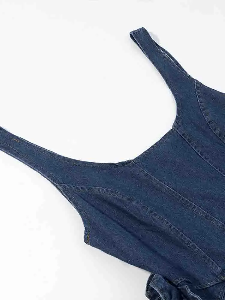 ヨーロッパスタイルの新しい女性のファッション多用途気質立体フラワーデニムサスペンダードレス